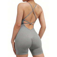 Yoga Criss Cross Backless Cami Sports Romper,Women's Jumpsuits Ribbed One Piece