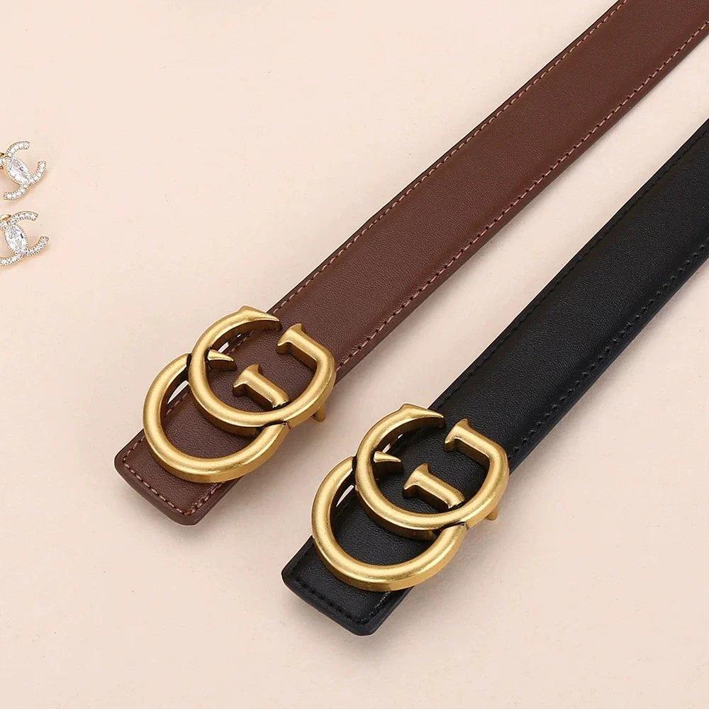 Women's leather belt with smooth buckle; simple and fashionable business belt for men; versatile belt for trousers