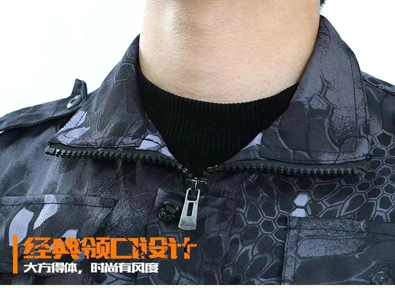 Outdoor Uniform Men's Soft Tracksuit Suit Black Python Pattern Wear-resistant Overalls Labor Insurance Cloth
