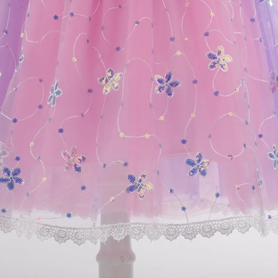 Children Halloween Costume Little Girls Rapunzel Costume Sequins Purple Dress