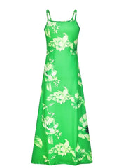 Plus Size Lady Spring Summer Dress Green Floral Print V-Neck Long Dresses