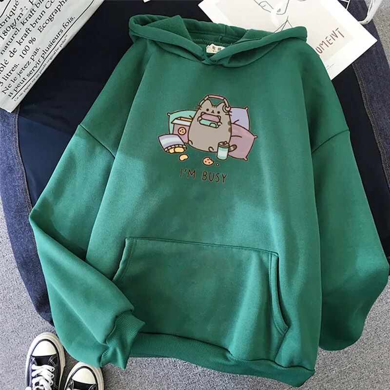 The Cat Hoodie Women Fashion Kawaii Harajuku Sweatshirt Female Cartoon Clothes Coats