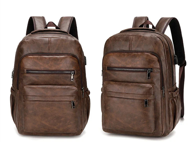 High Quality USB Charging Backpack Men PU Leather Bagpack Large Laptop Backpacks Male Mochilas Schoolbag For Teenagers Boys