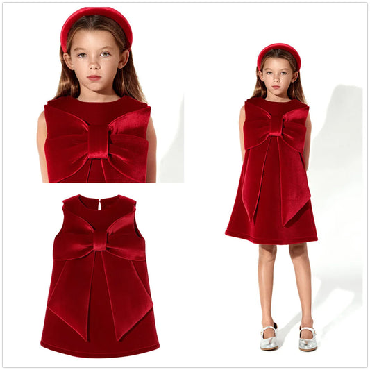 Toddler Christmas Dress Red Gold Velvet Gown Age Baby Girls