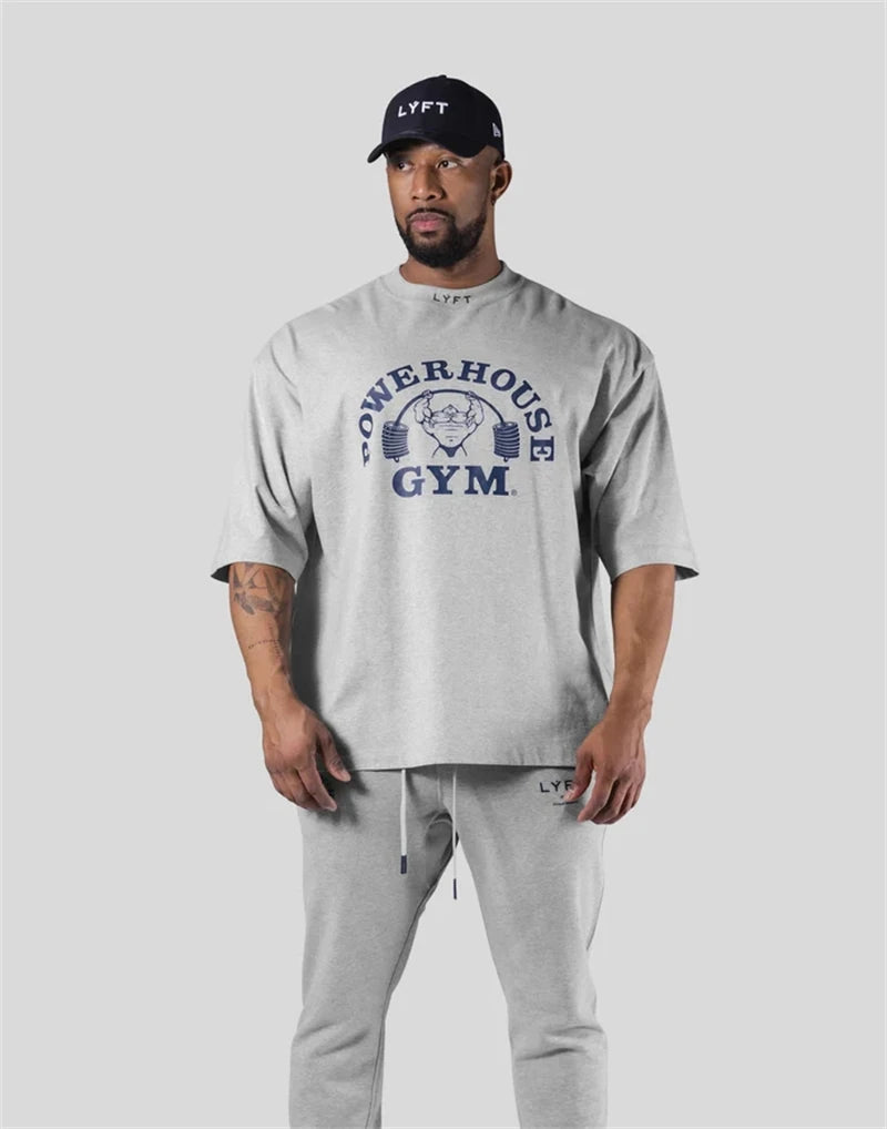 Men Running Sports Cotton T-shirt Gym Fitness Bodybuilding Loose Print Shirt Summer Male Jogging Training Tee Tops