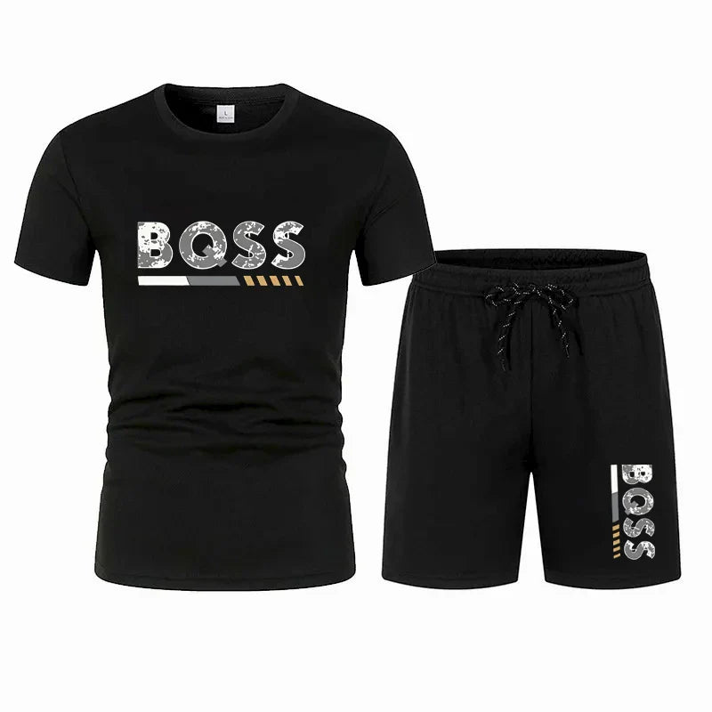 Summer men's short sleeved set, casual fashion, men's quick drying summer sports set, breathable mesh short sleeved T-shirt shor
