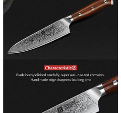 5'' Inch Utility Knives Japanese Damascus Steel Kitchen Knife Rosewood Handle