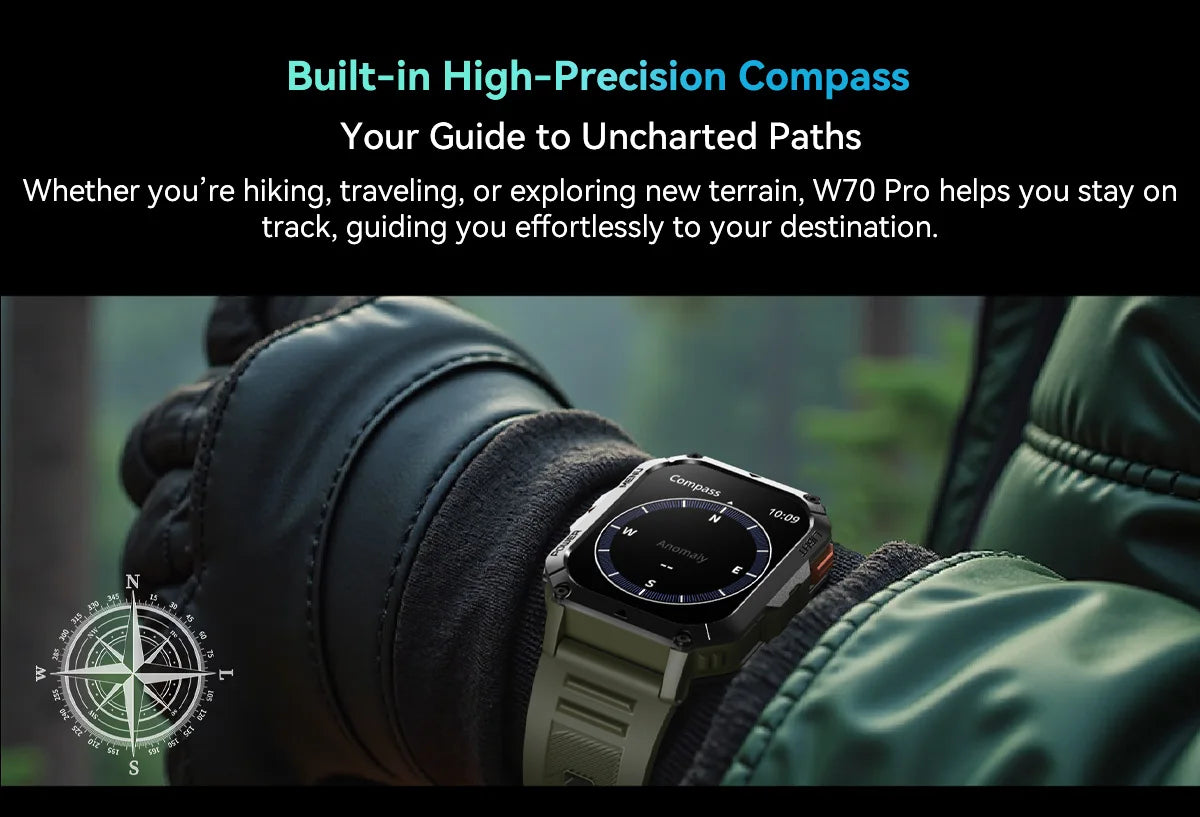 Blackview W70 Pro Sports Fitness Smart Watch 2.01 Screen Bluetooth Talking Watch LED Flashlight Outdoor Smart Watch With Compass