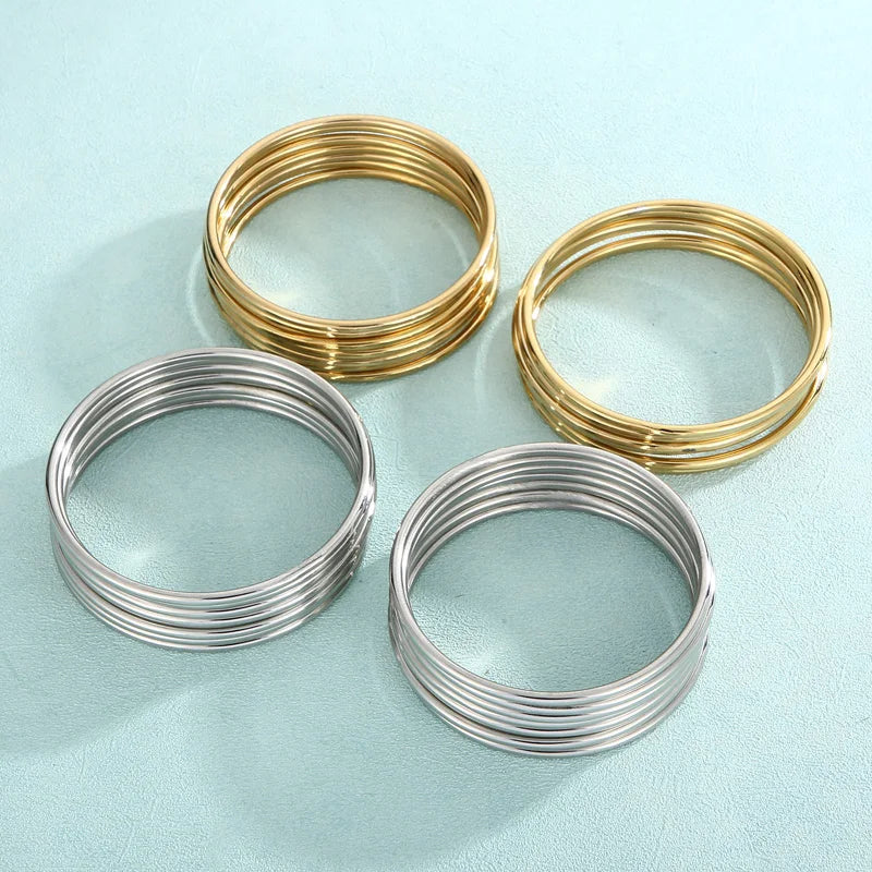 Simple Stainless Steel Bracelet For Women Men Gold Silver Color Geometry Wire Round Bangle Female Trendy Jewelry Wristband Gifts