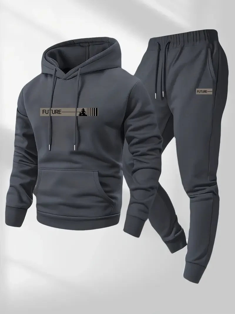 Men's Velvet Thickened Sports Set New York Letter Printed Spring and Autumn Hoodie Set Long Sleeve Casual Comfortable Pocket Hoo