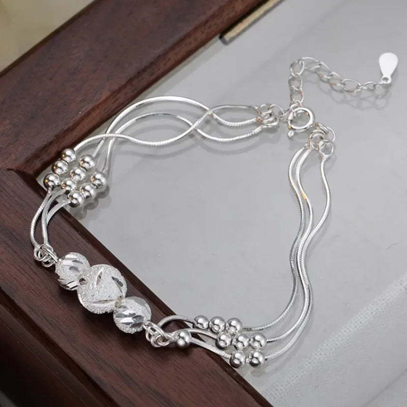 Fine 925 Sterling Silver Lucky Beads Bracelets For Women Luxury Designer Multilayer Adjustable Bracelet Party Wedding Jewelery
