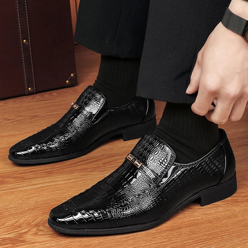 Fashion Pointed Toe Dress Shoes For Men Luxury Crocodile Formal Footwear Man Loafers Slip On Wedding Shoe Zapatos Hombre