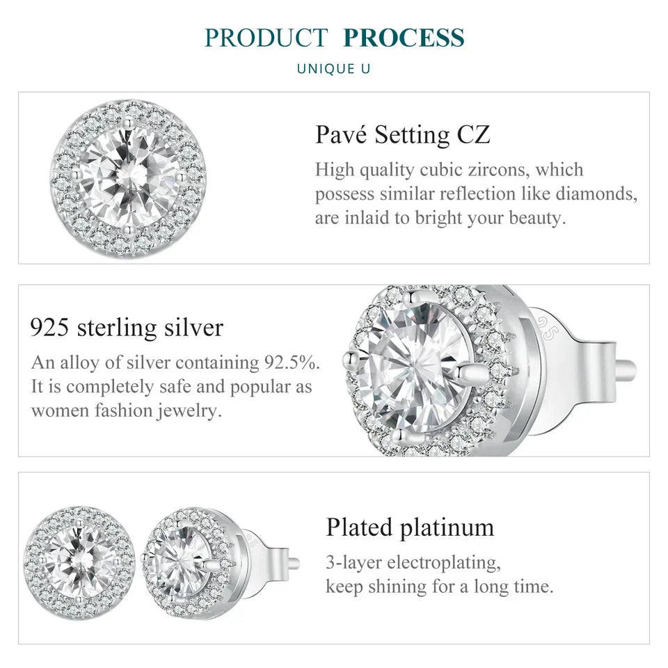 BAMOER Gold Plated Halo CZ Stud Earrings 925 Sterling Silver Hypoallergenic Classic Elegant Heart Earrings Jewellry BSE894