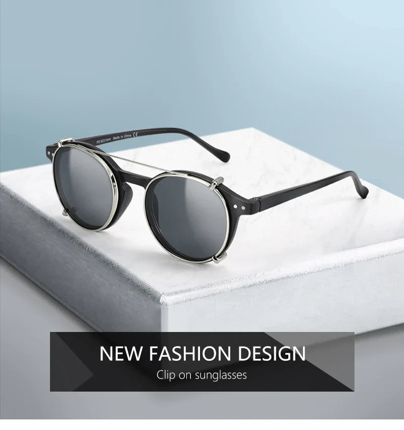 ZENOTTIC Steampunk Style Glasses (Anti Blue Light Blocking Eyewear) + Clip Lenses（Polarized Sunglasses Clips）for Women Men