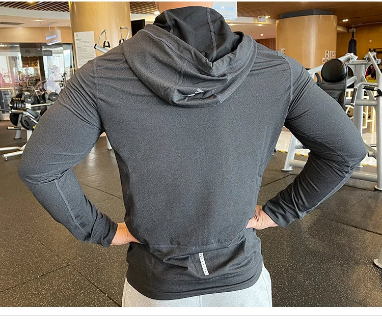 Men's Sports Hoodies Quick Dry Elastic Hooded Male Fitness Running Jackets Outdoor Gym