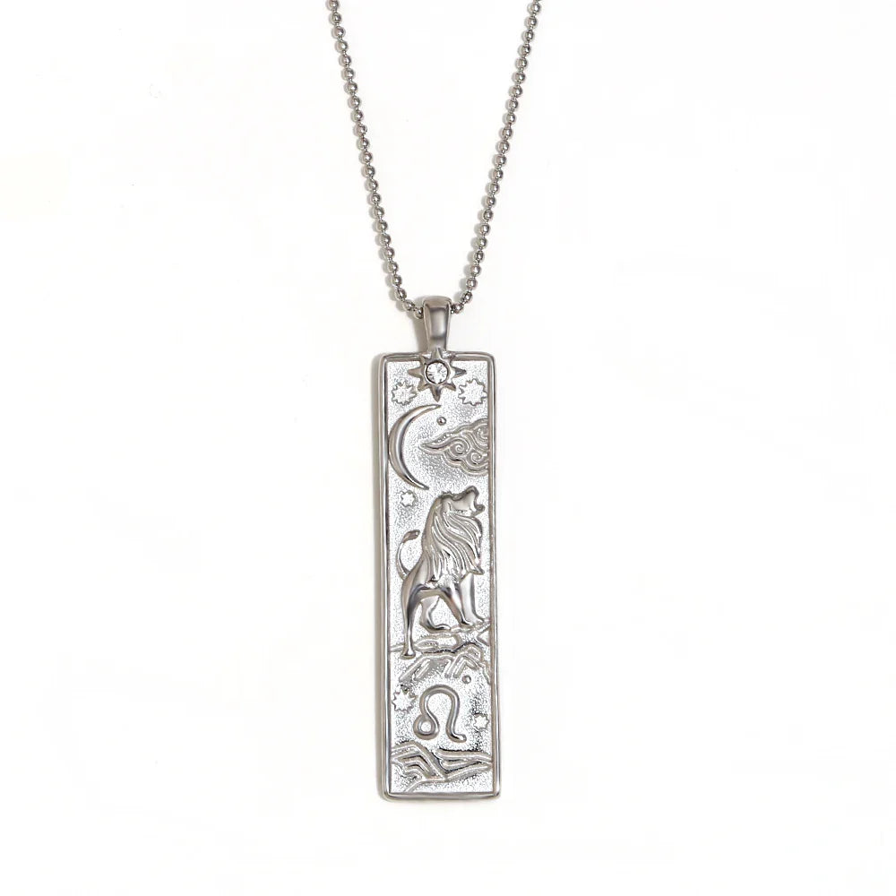 E.B.belle 18k Gold Plated Rectangle Shape 12 Constellation Pendant Necklace Stainless Steel Waterproof Fashion Women's Jewelry