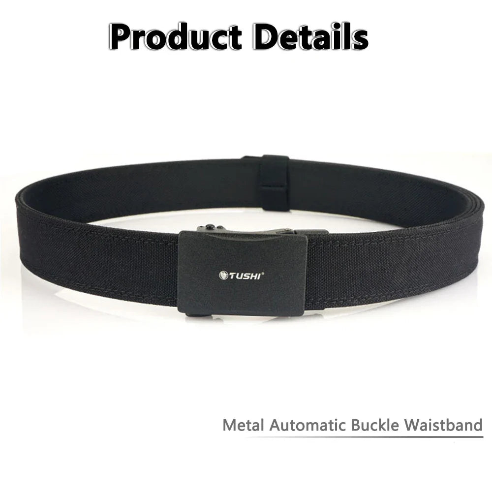 TUSHI New Stiff Tactical Belt for Men Metal Automatic Buckle Military Police Duty Belt 1100D Nylon Gun Belt Casual Girdle Male