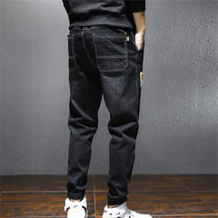 Men Wide Leg Jeans Streetwear Straight Baggy Elastic Waist Denim Pants