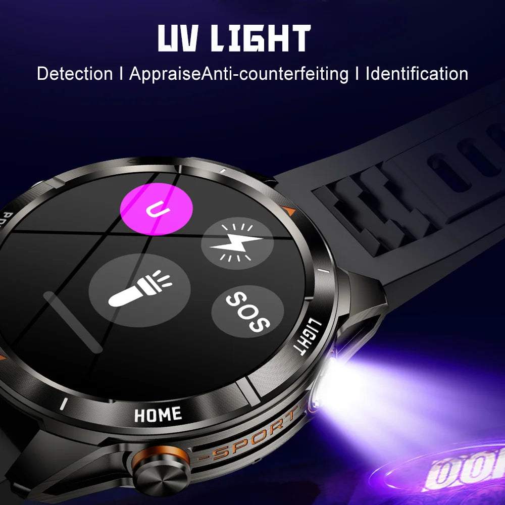 Military Smart Watch Men 10ATM Waterproof 1.46" AMOLED Screen LED Flashlight 515mAh Battery Heart Rate Sport BT Call Smartwatch