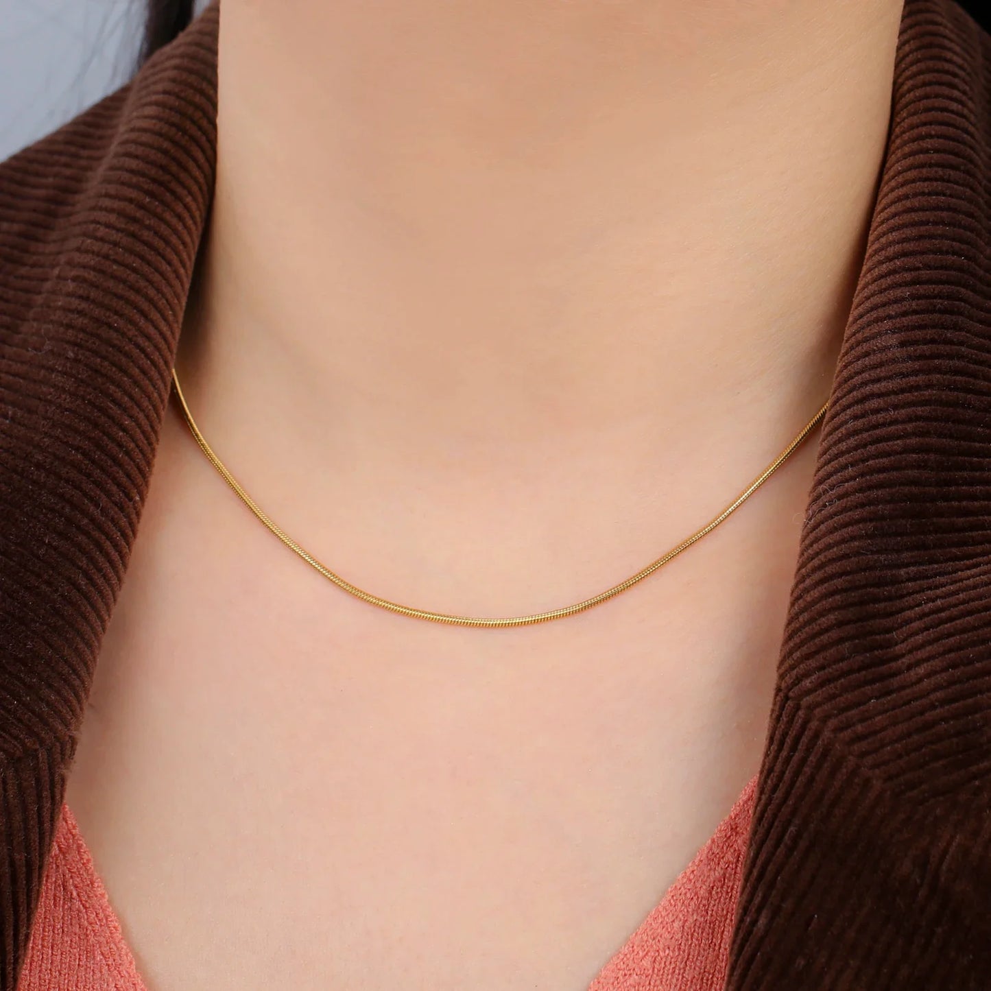Skyrim Stainless Steel Gold Color Round Snake Chain Necklace Women Men Long Neck Chains Trendy Punk Jewelry Gift Wholesale
