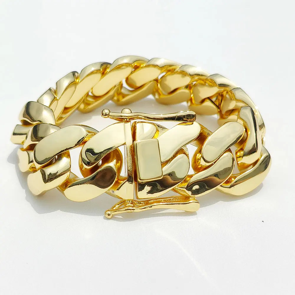 Men's 22mm Cuban Link Bracelet Hip Hop Heavy Brass Miami Cuban Link Chain Chunky Bracelet Jewelry For Boy Gift Drop Shipping