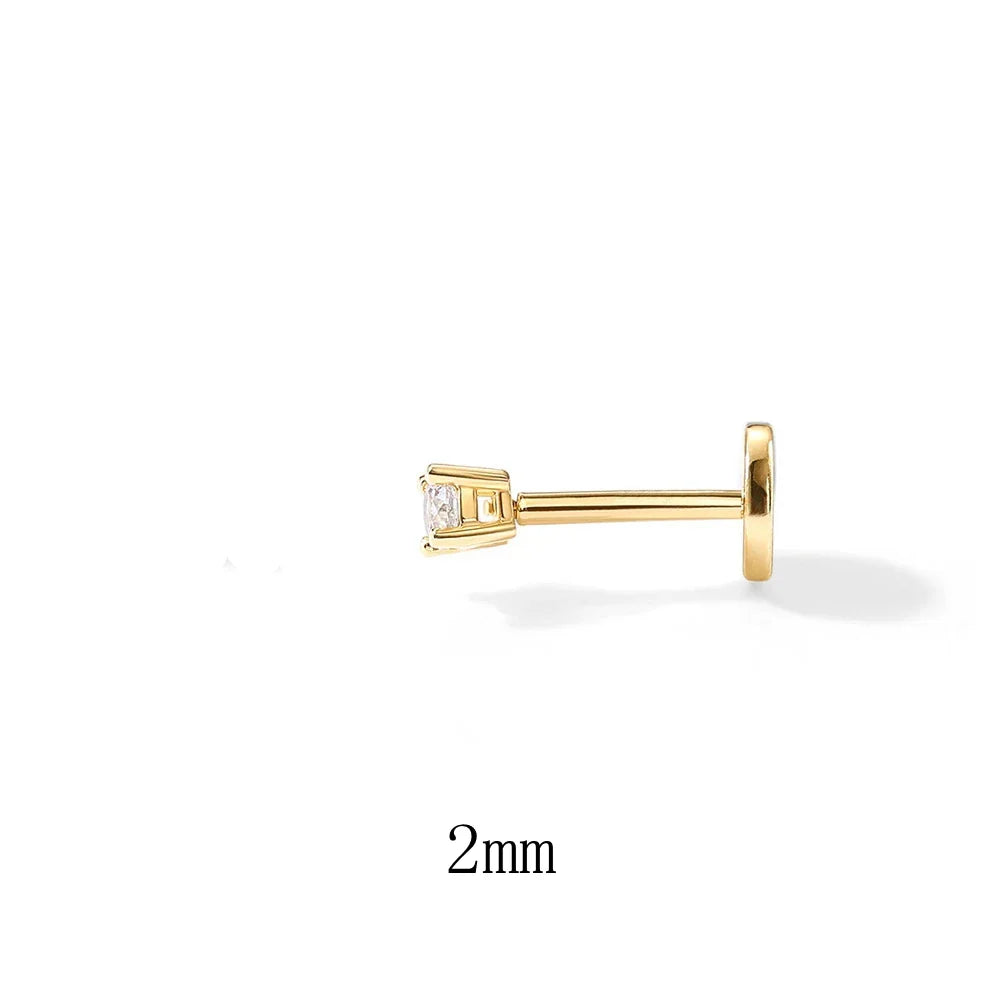 LENNIK 1Piece 925 Sterling Silver Labret Lip Ring Zircon Ear Studs Earrings For Women 2/3/4mm Tragus Cartilage Piercing Jewelry