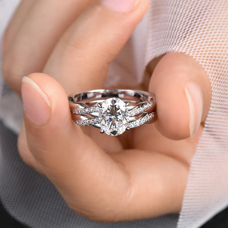 OXTAO 7x9mm 2.0 Carat  Oval Cut Moissanite Engagement Ring Set 925 Sterling Sliver Wedding Promise Bands Jewelry for Women