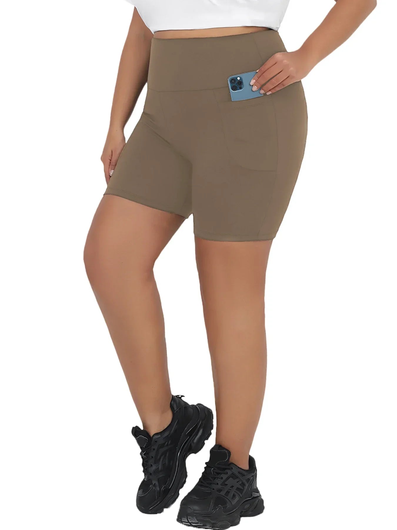 Plus Size High Waisted Biker Shorts For Women With Pockets Super Soft Tummy Control No See Through Workout Running Yoga