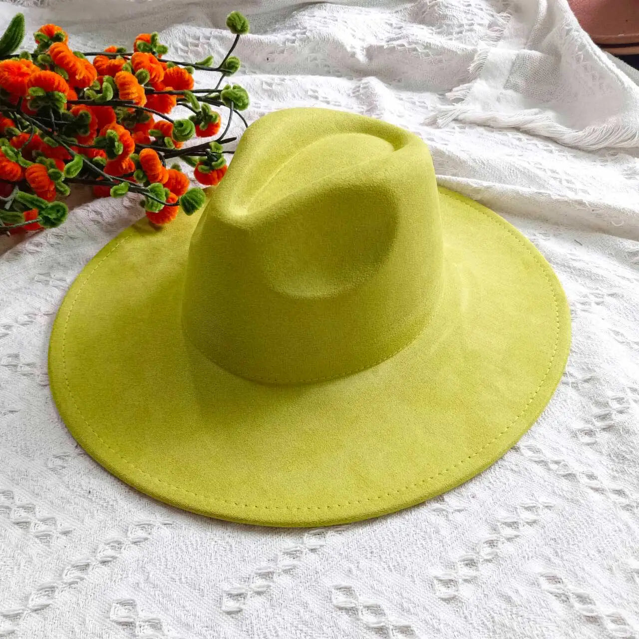 Vegan Suede Fedora Rancher Hats Blank Hats for Burning Multicolor teardrop shaped Top 9.5cm Brim Unisex Jazz Hat Church Hat