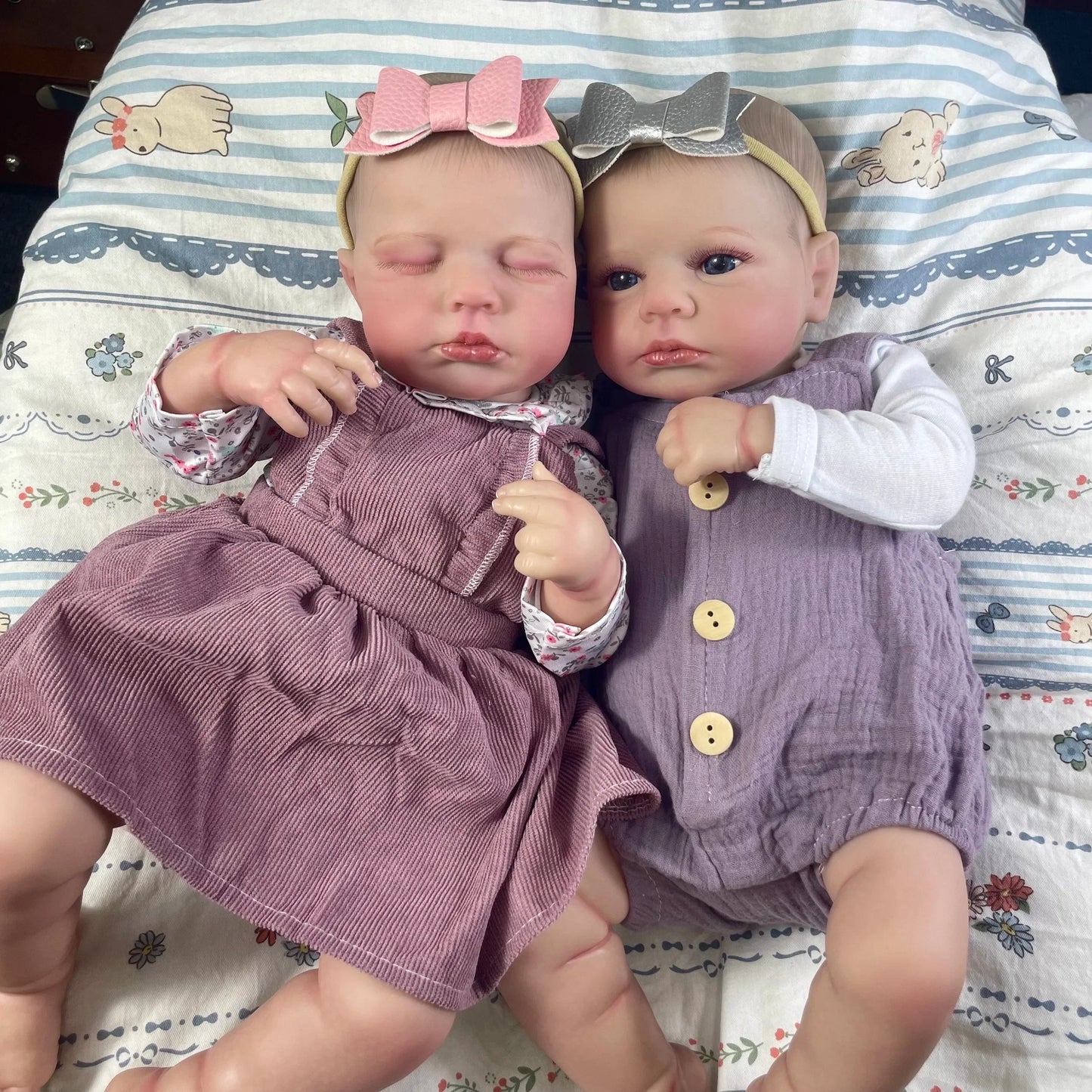 50CM Adorable Reborn Baby Dolls LouLou Twins Girl Lifelike Silicone Vinyl Newborn 3D Skin Handmade Toy Christmas Gift