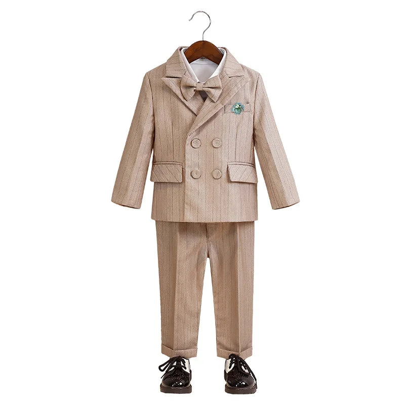 Children's Boys Khaki Striped Suit Set Formal Luxurious Kids Boys Wedding Suit Elegant Kids Boy Suit 1-10Y Boys Suits Outfit Set