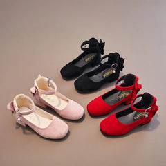 Little Girls Leather Shoes High Heel Baby Girls Party Shoes Bowknot Kid High Heel Shoes