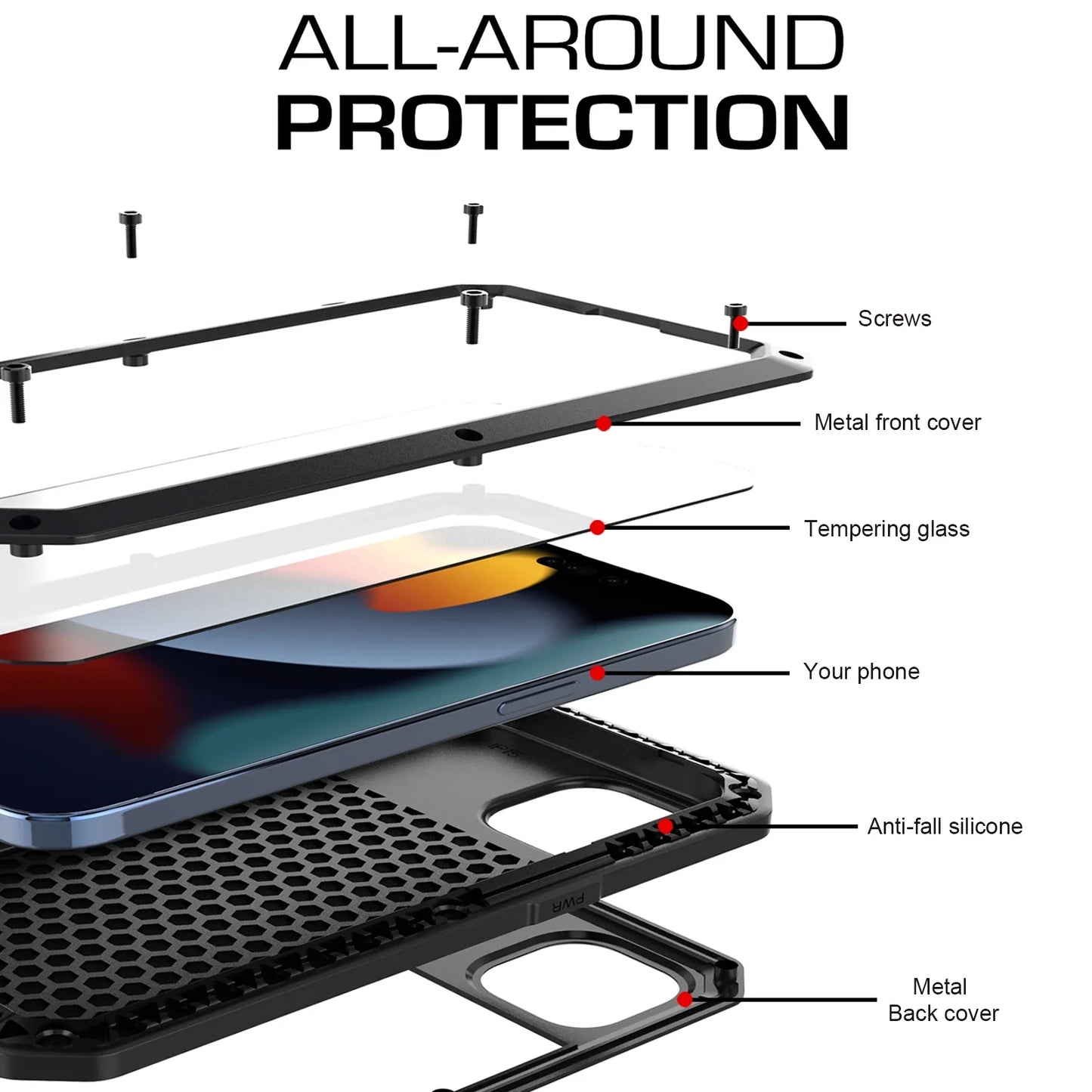 Heavy-duty protective armor metal aluminum shell iPhone 17 16 15 14 13 Mini 12 Pro 11 XS Max XR 16e shockproof protective case