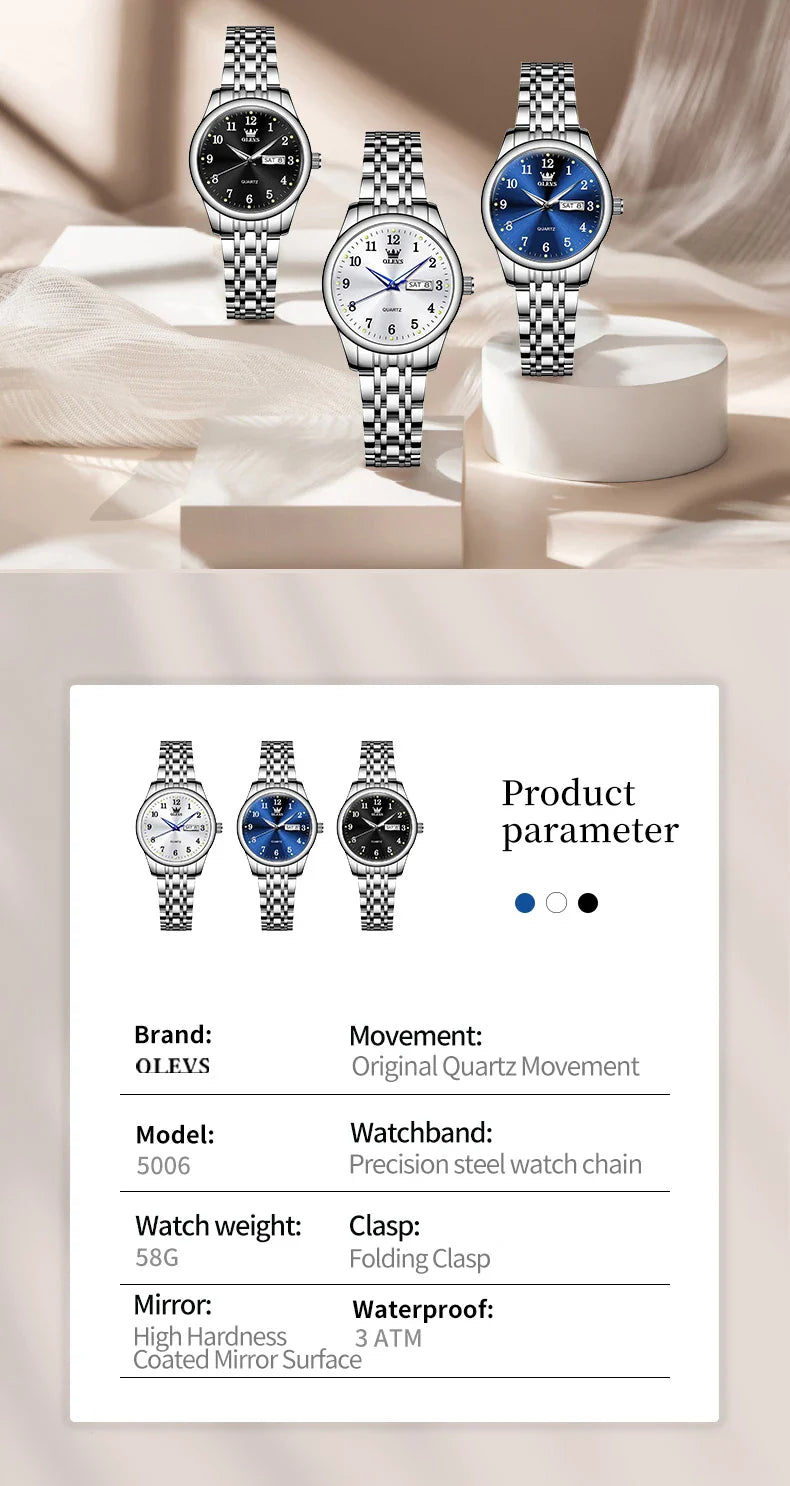 OLEVS Luxury Quartz Watch for Women Elegant Stainless Steel Women's Watches Gifts Waterproof Fashion Trend Simple Ladies Watch