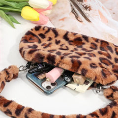 Women's Casual Shoulder Bag Animal Print Leopard Plush Lady Shoulder