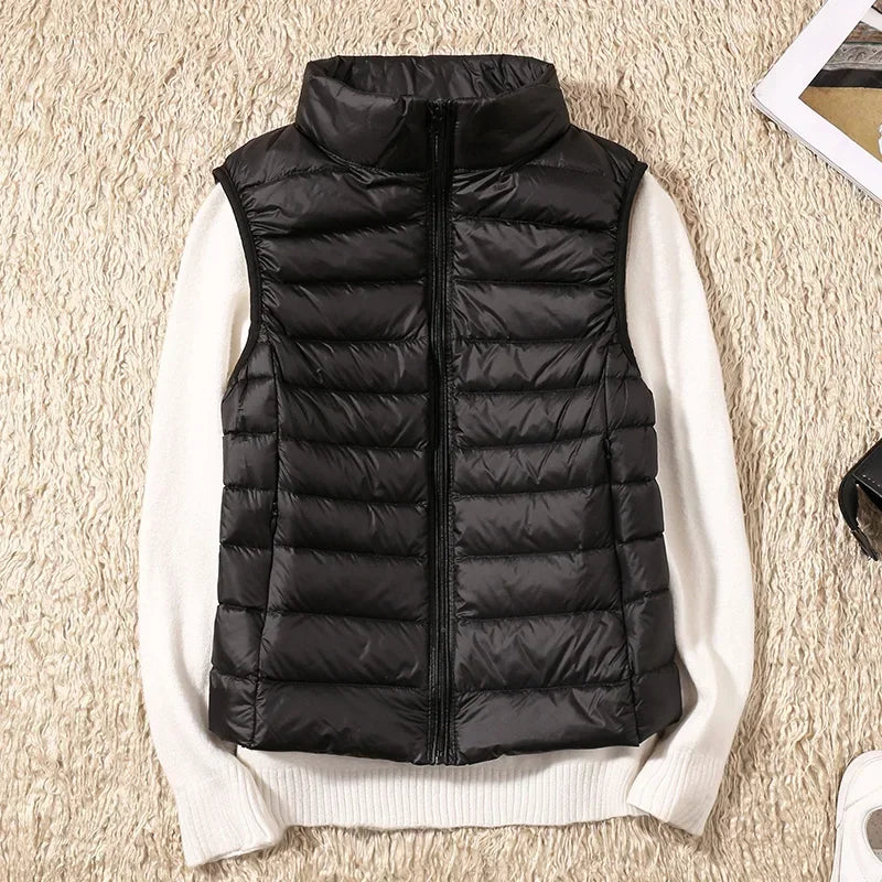 Down Jacket Women Sleeveless Ultra Light Down Vests Slim Jacket Girl Gilet Lightweight