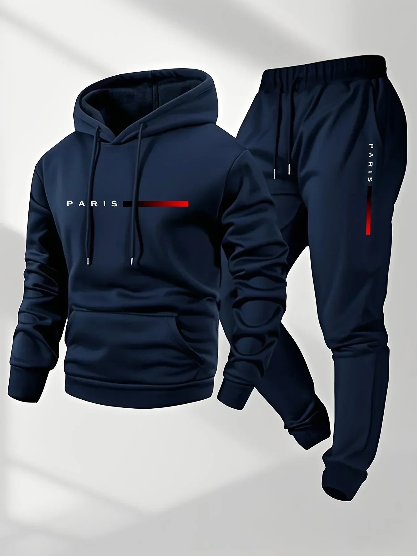 Printed sweatshirt set, wool sweatshirt and pants set for men, warm and casual sports sweatshirt pants set for autumn and winter