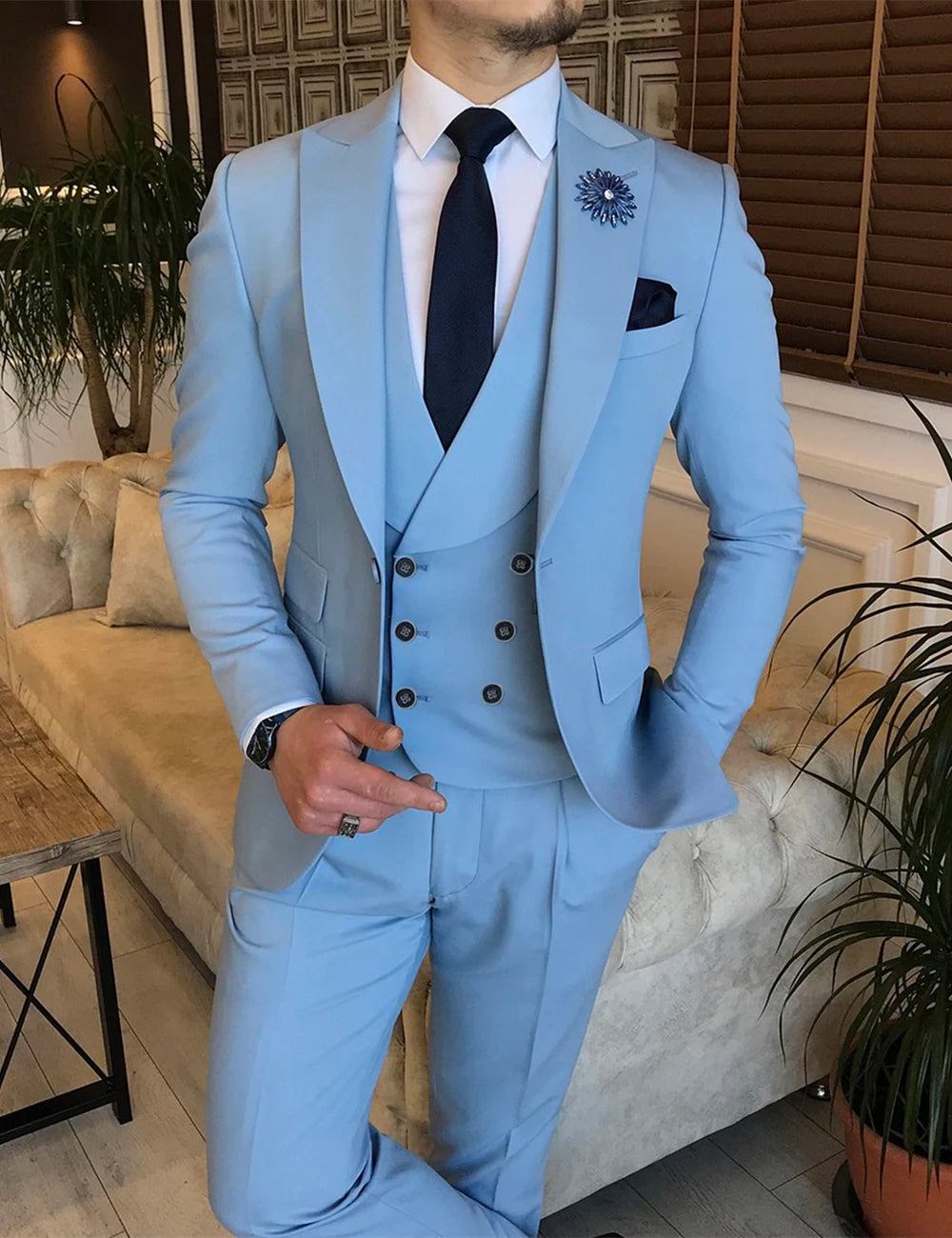 Men’s Business Suit 3-piece One Button White Meeting Party Wedding Formal