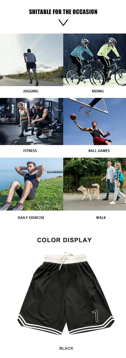 Men's Casual Shorts Black White Stitching 7 Printed Basketball Pants Fitness Sports
