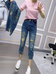 Y2k Plus-size Tencel Seven Quarter Jeans Women's Broken Summer Thin Fat Mm Thin Ice