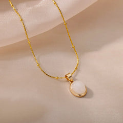 Fashion Stone Opal Oval Necklace For Women Stainless Steel Gold Color Oval Stone