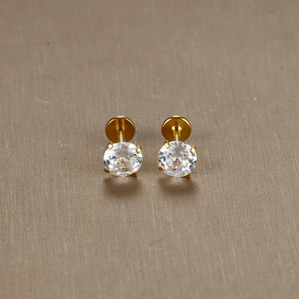 2PC Labret Tragus Stud Earrings 16G Surgical Stainless Steel CZ Crystal  Monroe Helix Cartialge Conch Medusa Lip Body Piercing