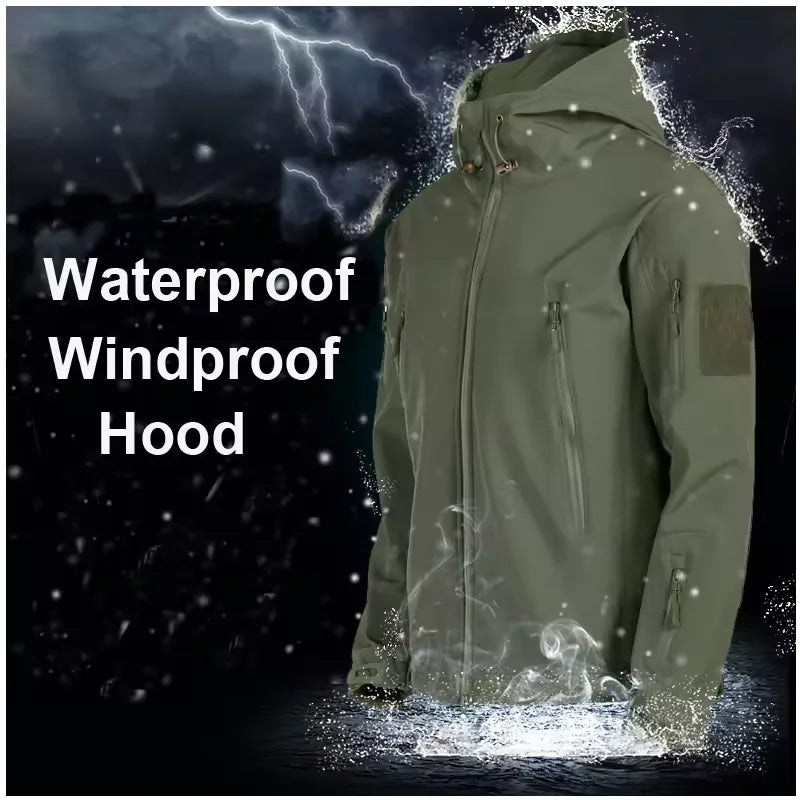 Winter Outdoor Work Sets Mens Field Training Jackets Multi-Pocket Fleece Cargo Pants Tactical Waterproof Camping Tracksuits Set