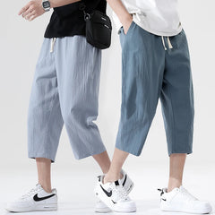 Men's Cotton Linen Casual Pants Breathable Trend Capris Pants Harlan Cotton