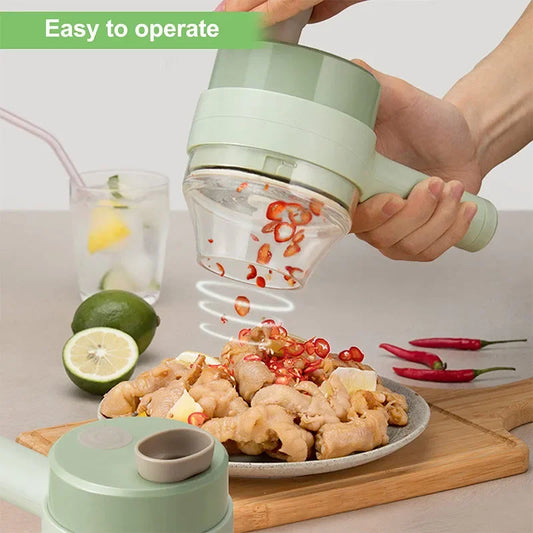 4 in 1 Electric Vegetable Cutter Set Handheld Garlic Mud Masher Chopper For Chili Onion