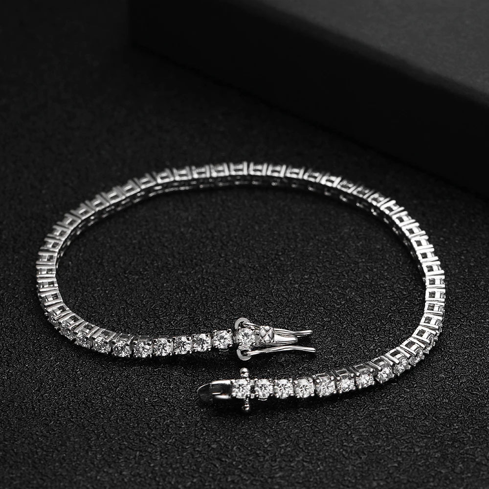 KNOBSPIN 2mm D Color Moissanite Tennis Bracelets for Woman Man Sparkling Diamonds with GRA s925 Sterling Sliver Hip Hop Bracelet