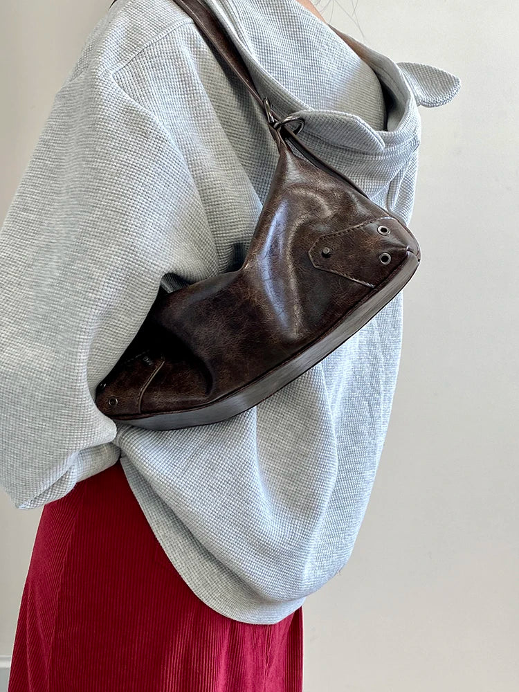 Pu Leather Retro Women's Underarm Bag Cool Y2k Girls Vintage Small Shoulder Bags