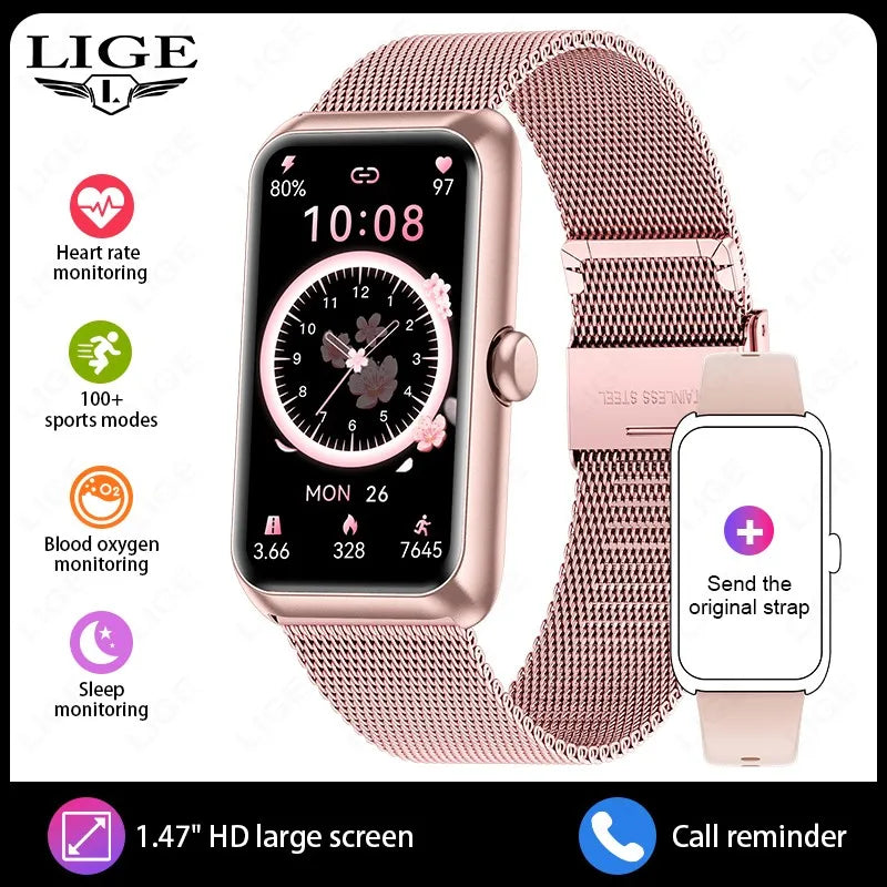 LIGE New Sport Fitness Tracker Smart Bracelet Heart Rate Blood Oxygen Monitor Call Reminder 1.47" Smartwatch Band For Men Women