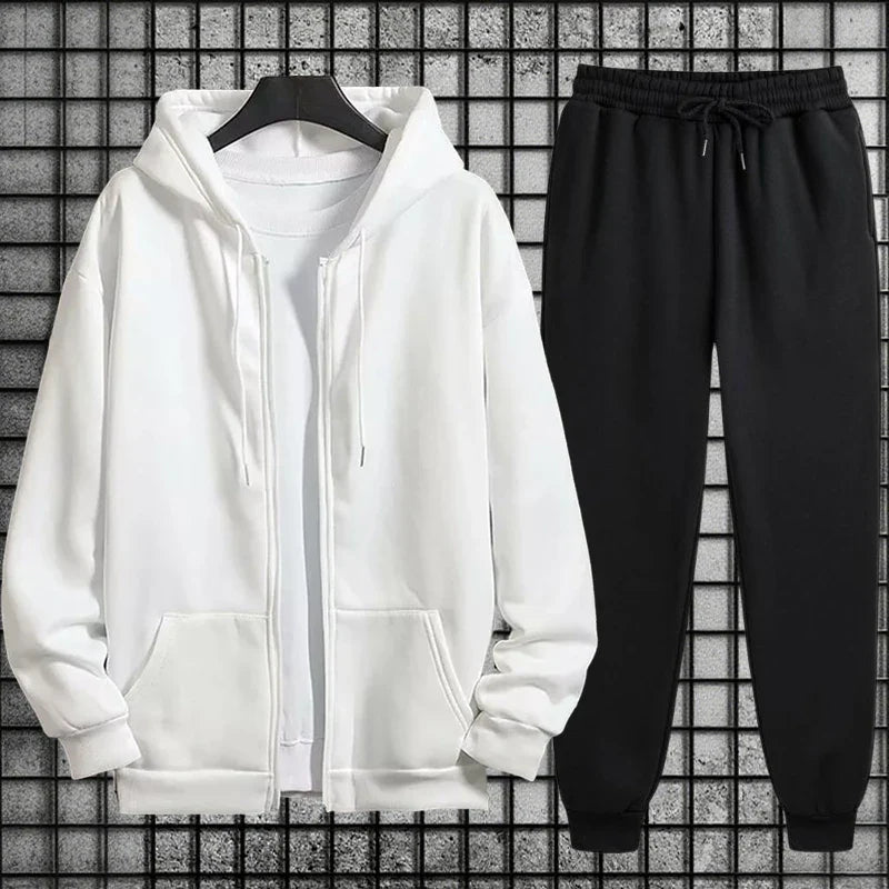 2025 New Arrival Men's Zipper Hoodie Sweatpants 2 Piece Set High Quality Hooded Long Sleeve Sweatshirt Autumn Winter Tracksuit
