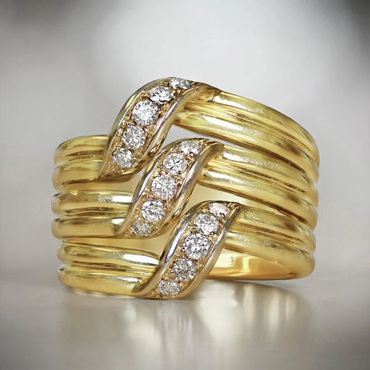 Women Wedding Rings Gold Color Wide Band Statement Female Finger-rings for Party